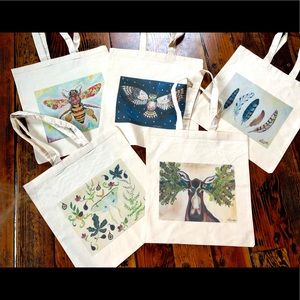 Canvas Cotton Tote Bags Eco Reusable Art Print of Whimsical Animal Oil Painting